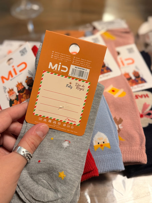 MiD Calcetín Algodón para Mujer y Hombre Diseño Reyes Magos Regalo Ideal para el Día de Reyes - La Pampa Triana