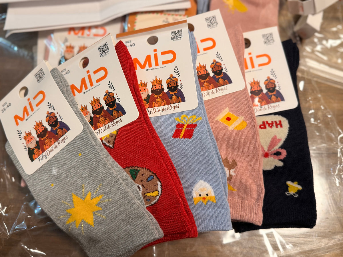 MiD Calcetín Algodón para Mujer y Hombre Diseño Reyes Magos Regalo Ideal para el Día de Reyes - La Pampa Triana