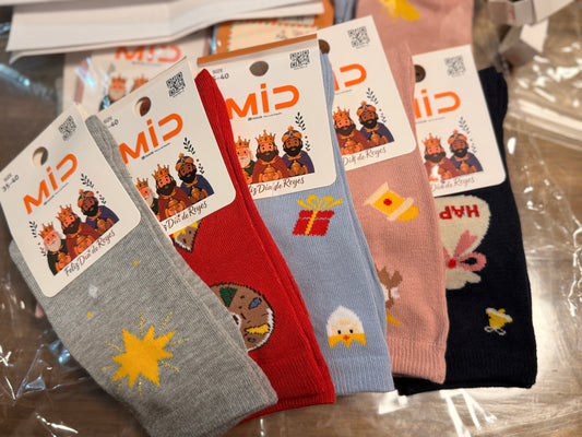MiD Calcetín Algodón para Mujer y Hombre Diseño Reyes Magos Regalo Ideal para el Día de Reyes - La Pampa Triana